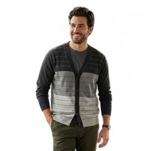 MIDTOWN Men's Striped Cotton Colorblock Buttoned Cardigan SZ L